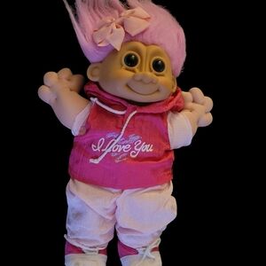Vintage Troll Doll with Pink Hair and Outfit